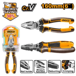Alicate Universal Profesional INGCO 160mm (6") - 30% Más de Fuerza - Acero CR-V