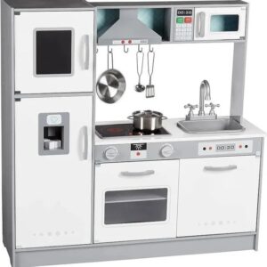 Cocina de juguete, disposición en línea, de madera