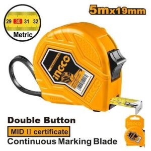 Flexómetro INGCO Basic 5m x 19mm - Certificado Precisión MID II - Lectura Métrica